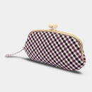 【長財布】西陣織シルク がま口 京組紐ストラップ付 ギンガムチェック (パープル系) | 西陣織 | Atelier Kyoto Nishijin