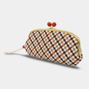 【長財布】西陣織シルク がま口 京組紐ストラップ付 ギンガムチェック (ブラウン系) | 西陣織 | Atelier Kyoto Nishijin