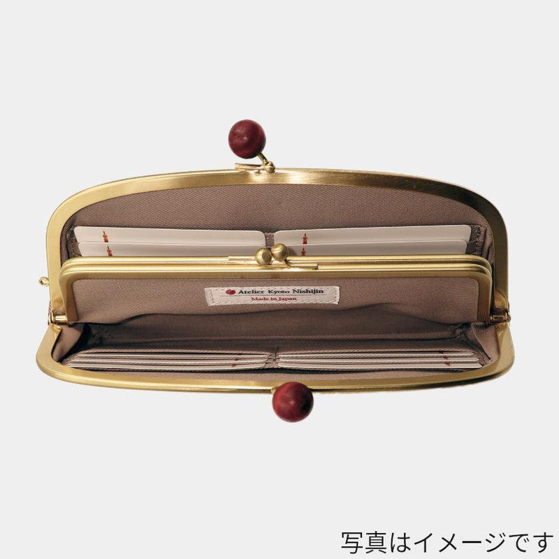 【長財布】西陣織シルク がま口 京組紐ストラップ付 ギンガムチェック (ブラウン系) | 西陣織 | Atelier Kyoto Nishijin