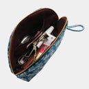 【ポーチ】西陣織シルク シェル型 京組紐引手 迷彩グレンチェック (ブルー迷彩) | 西陣織 | Atelier Kyoto Nishijin