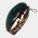 【ポーチ】西陣織シルク シェル型 京組紐引手 迷彩グレンチェック (ブラウン迷彩) | 西陣織 | Atelier Kyoto Nishijin