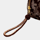 【ポーチ】西陣織シルク シェル型 京組紐引手 迷彩グレンチェック (ブラウン迷彩) | 西陣織 | Atelier Kyoto Nishijin