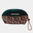 【ポーチ】西陣織シルク シェル型 京組紐引手 迷彩グレンチェック (ブラウン迷彩) | 西陣織 | Atelier Kyoto Nishijin