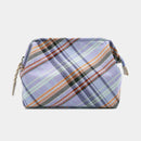 【ポーチ】撥水加工 西陣織シルク がばっと開くアクセサリーポーチ マルチチェック (スカイブルー) | 西陣織 | Atelier Kyoto Nishijin