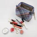 【ポーチ】撥水加工 西陣織シルク がばっと開くアクセサリーポーチ マルチチェック (スカイブルー) | 西陣織 | Atelier Kyoto Nishijin