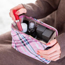 【ポーチ】撥水加工 西陣織シルク がばっと開くアクセサリーポーチ マルチチェック (ローズピンク) | 西陣織 | Atelier Kyoto Nishijin