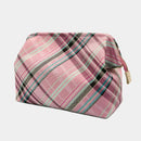 【ポーチ】撥水加工 西陣織シルク がばっと開くアクセサリーポーチ マルチチェック (ローズピンク) | 西陣織 | Atelier Kyoto Nishijin