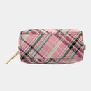 【ポーチ】撥水加工 西陣織シルク がばっと開くアクセサリーポーチ マルチチェック (ローズピンク) | 西陣織 | Atelier Kyoto Nishijin