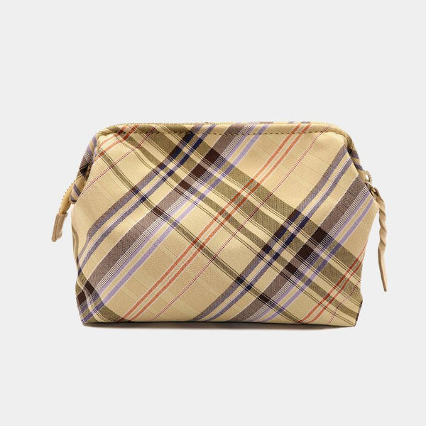 【ポーチ】撥水加工 西陣織シルク がばっと開くアクセサリーポーチ マルチチェック (ライトイエロー) | 西陣織 | Atelier Kyoto Nishijin