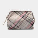 【ポーチ】撥水加工 西陣織シルク がばっと開くアクセサリーポーチ マルチチェック (アッシュグレー) | 西陣織 | Atelier Kyoto Nishijin