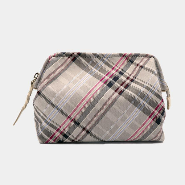 【ポーチ】撥水加工 西陣織シルク がばっと開くアクセサリーポーチ マルチチェック (アッシュグレー) | 西陣織 | Atelier Kyoto Nishijin