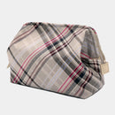 【ポーチ】撥水加工 西陣織シルク がばっと開くアクセサリーポーチ マルチチェック (アッシュグレー) | 西陣織 | Atelier Kyoto Nishijin