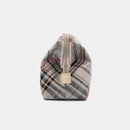 【ポーチ】撥水加工 西陣織シルク がばっと開くアクセサリーポーチ マルチチェック (アッシュグレー) | 西陣織 | Atelier Kyoto Nishijin