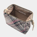 【ポーチ】撥水加工 西陣織シルク がばっと開くアクセサリーポーチ マルチチェック (アッシュグレー) | 西陣織 | Atelier Kyoto Nishijin