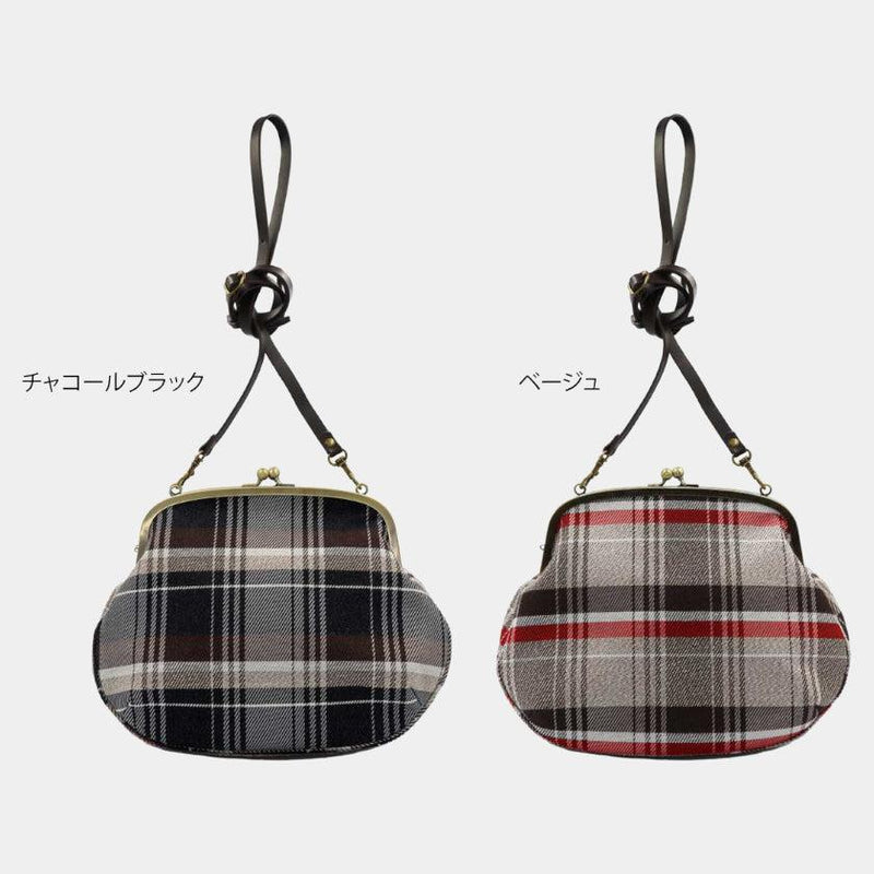 【ショルダーバッグ】撥水加工 西陣織シルク がま口 タータンチェック (ベージュ) | 西陣織 | Atelier Kyoto Nishijin
