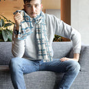 【マフラー】格子(白青グレー) | 京友禅 | 禾口木丙