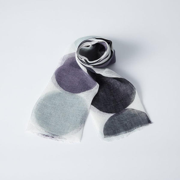 【ストール】リネン160X35 水玉 大 (白黒紫) | 京友禅 | 禾口木丙