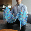 【ストール】リネン160X35 四角並べ (青) | 京友禅 | 禾口木丙