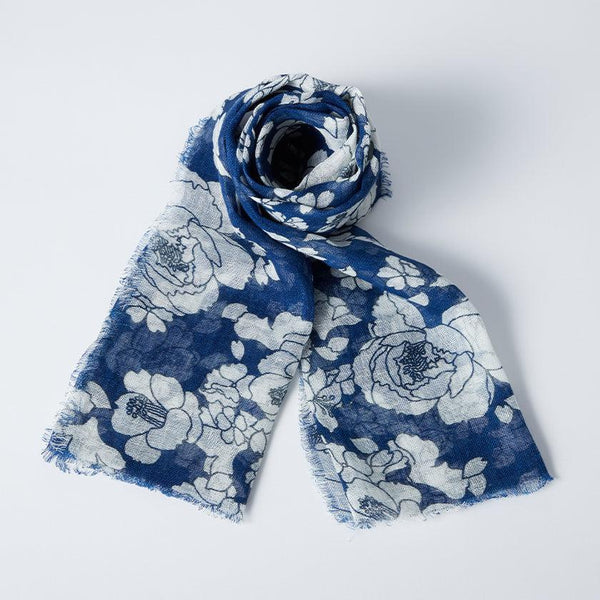 【ストール】リネン190x52 友禅花 (白抜き) | 京友禅 | 禾口木丙