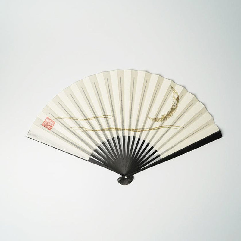 【扇子】三ヶ月 (白) ブロンズ | 唐紙 | 景美風月