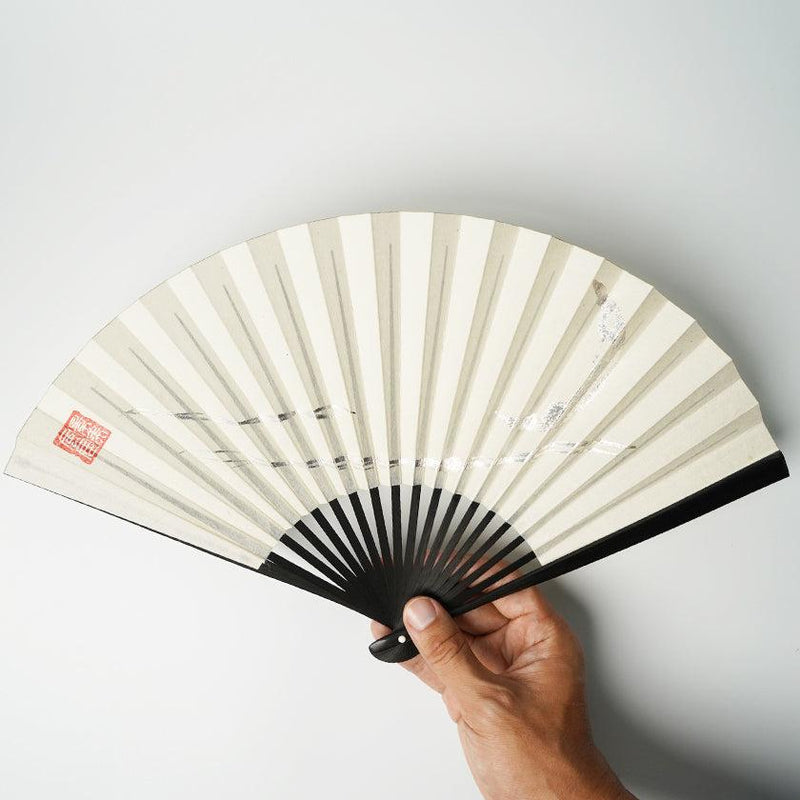 【扇子】三ヶ月 (白) 銀箔 | 唐紙 | 景美風月