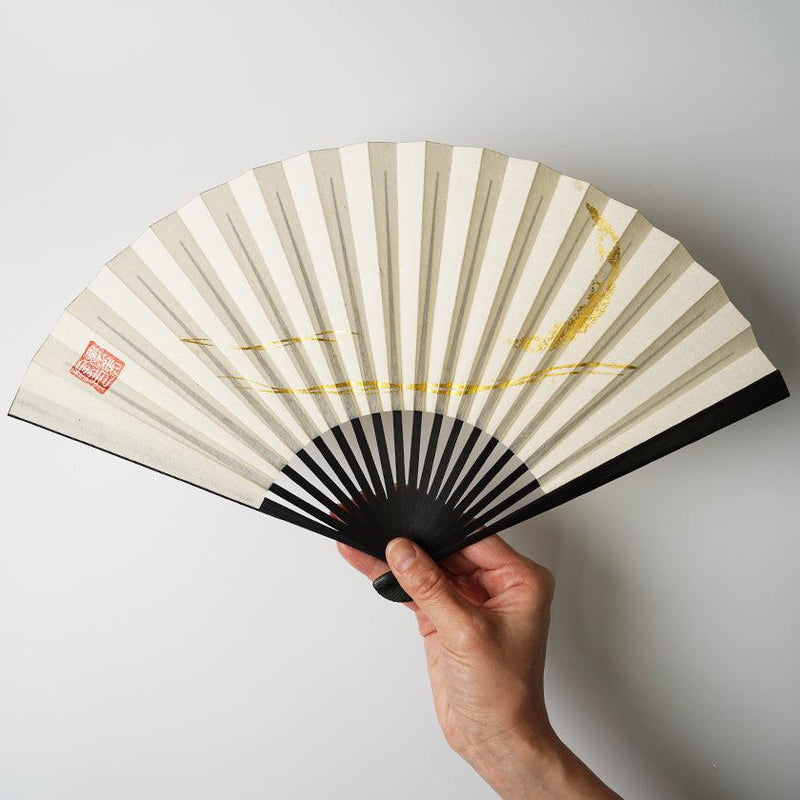 【扇子】三ヶ月 (白) 金箔 | 唐紙 | 景美風月