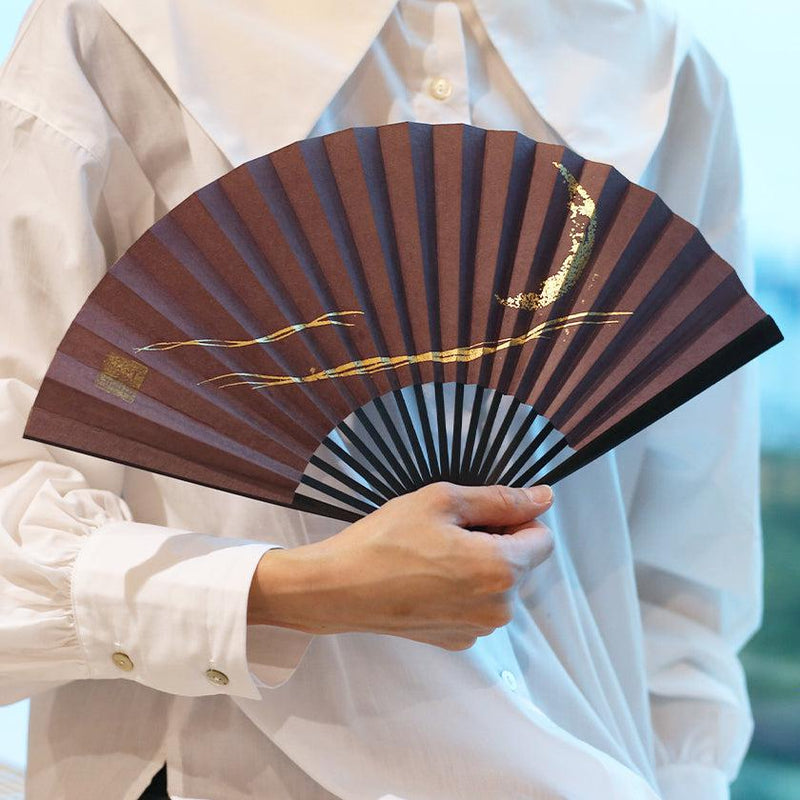 【扇子】三ヶ月 (紫) 金箔 | 唐紙 | 景美風月