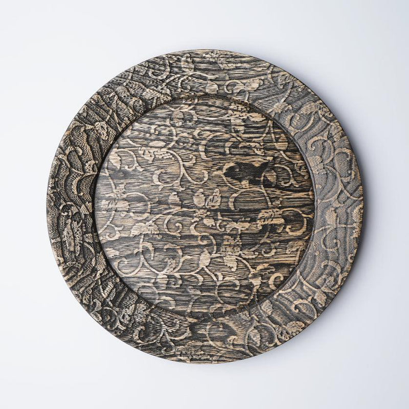【お皿】リム皿 唐草葡萄 - 鼠 | 摺り友禅彫刻師 | Sansai