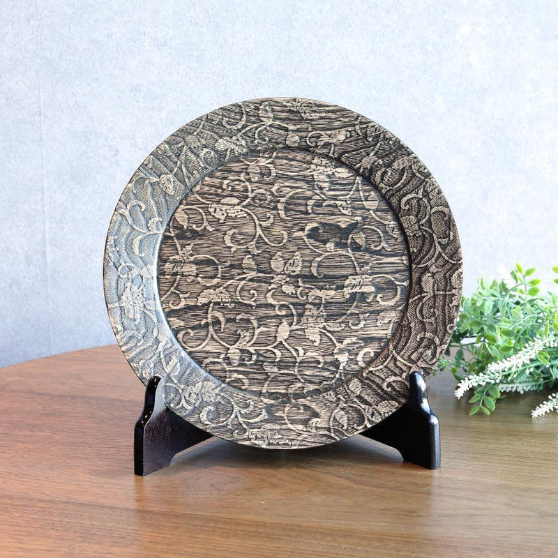 【お皿】リム皿 唐草葡萄 - 鼠 | 摺り友禅彫刻師 | Sansai