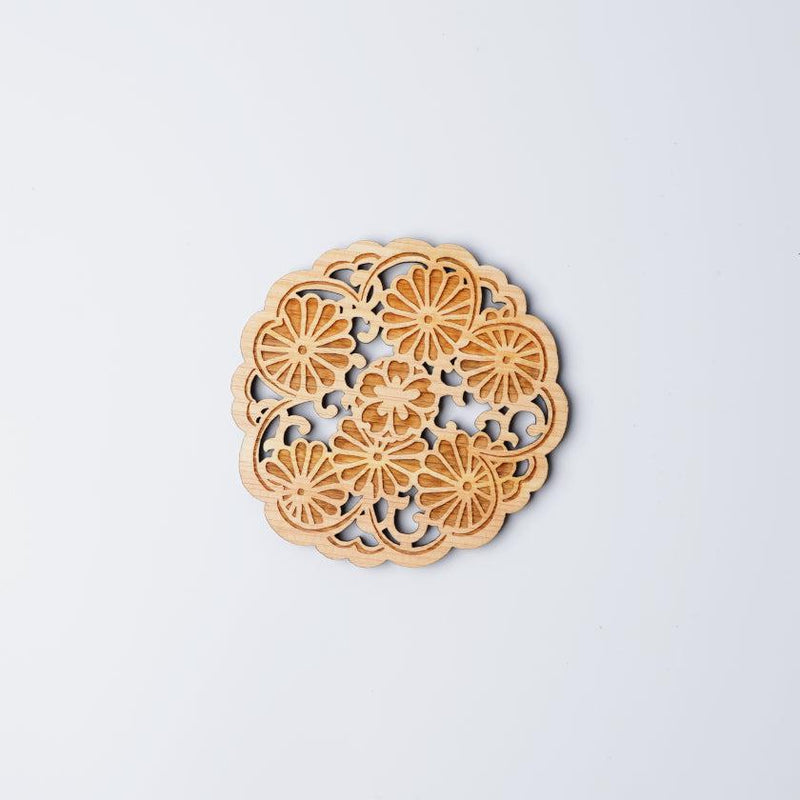 【コースター】桜に菊 | 摺り友禅彫刻師 | Sansai