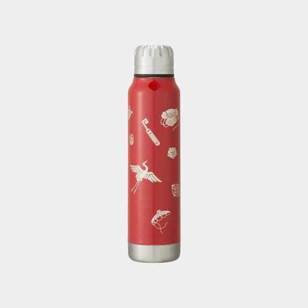 匠市のアンブレラボトル thermo mug × 土直漆器 宝尽くし レッド。越前漆器コラボの折り畳み傘型水筒