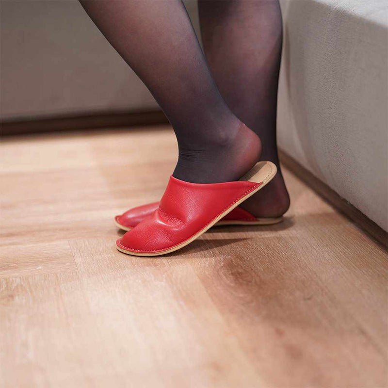 【スリッパ】Reela 本革スムース ルームサボ（レッド）23.0~24.0cm