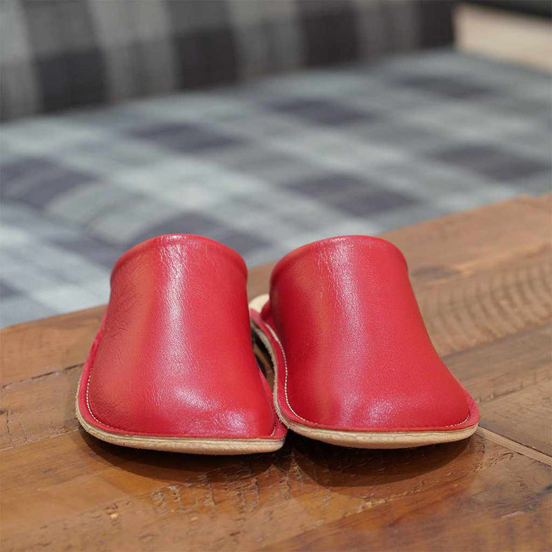 【スリッパ】Reela 本革スムース ルームサボ（レッド）23.0~24.0cm