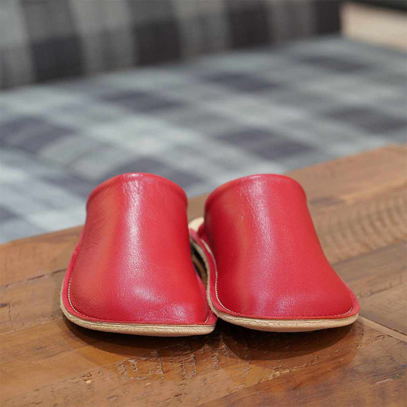 【スリッパ】Reela 本革スムース ルームサボ（レッド）23.0~24.0cm