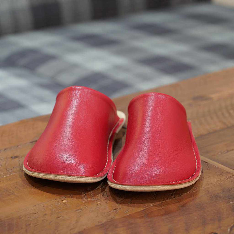 【スリッパ】Reela 本革スムース ルームサボ（レッド）23.0~24.0cm