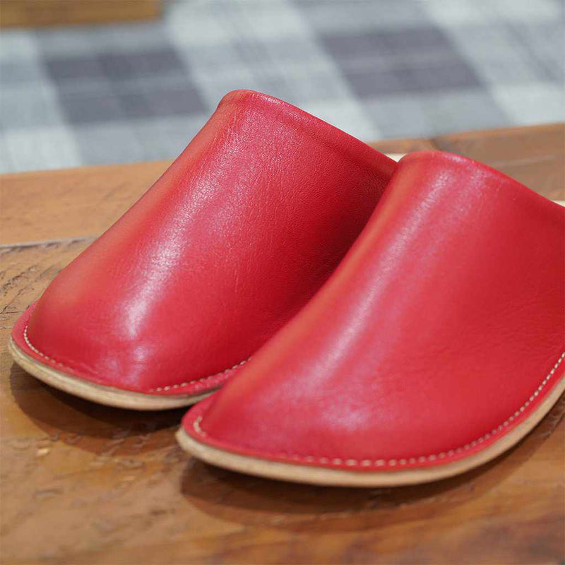 【スリッパ】Reela 本革スムース ルームサボ（レッド）23.0~24.0cm