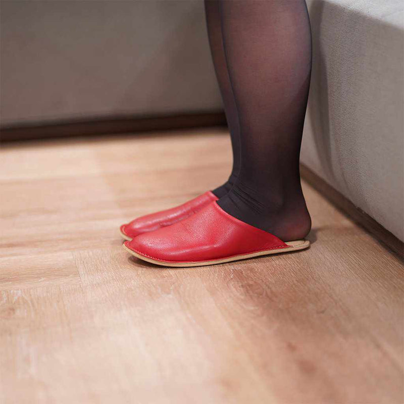 【スリッパ】Reela 本革スムース ルームサボ（レッド）23.0~24.0cm