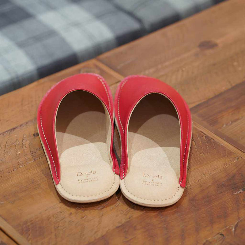 【スリッパ】Reela 本革スムース ルームサボ（レッド）23.0~24.0cm
