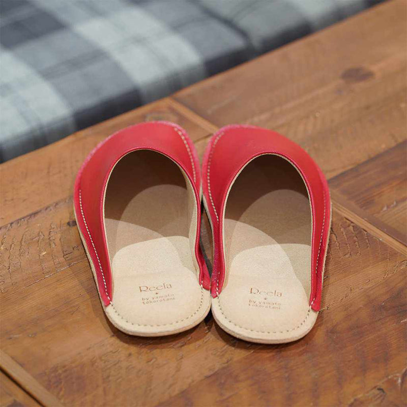 【スリッパ】Reela 本革スムース ルームサボ（レッド）23.0~24.0cm