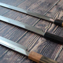 【柳刃包丁】300mm 白二鋼水焼本焼 鏡面波浮かし/樋入り 千本黒柿柄鞘仕様 | 堺刃物 | 郷右馬允義弘