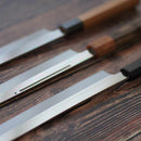 【柳刃包丁】300mm 白二鋼水焼本焼 鏡面波浮かし/樋入り 千本黒柿柄鞘仕様 | 堺刃物 | 郷右馬允義弘