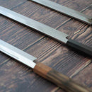 【柳刃包丁】300mm 白二鋼水焼本焼 鏡面波浮かし/樋入り 千本黒柿柄鞘仕様 | 堺刃物 | 郷右馬允義弘