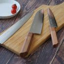 【ペティナイフ】150ｍｍ 高炭素ステンレス鋼割込 磨きダマスカス 樫八角柄-柿渋仕上- | 堺刃物 | 山脇刃物製作所